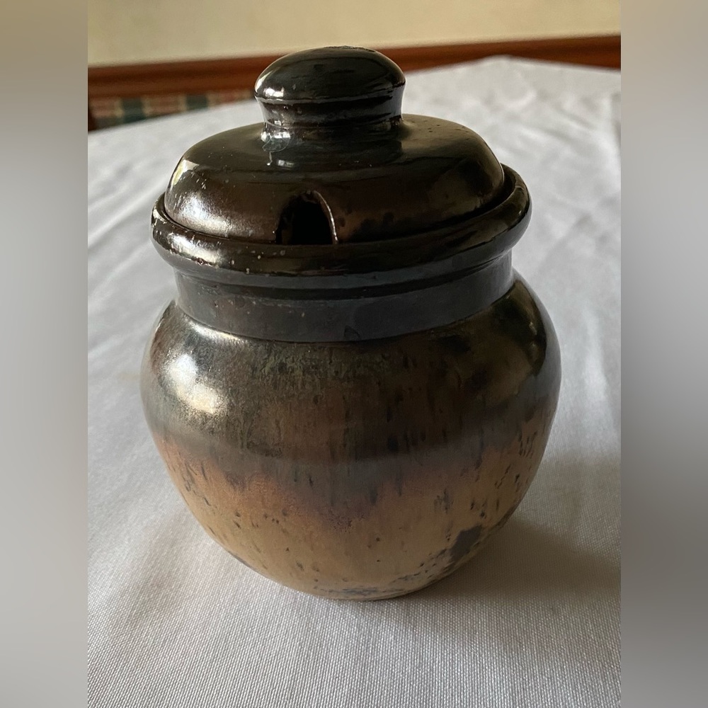 Artisan Ceramic Honey Pot Signed & Dated J. Nichols